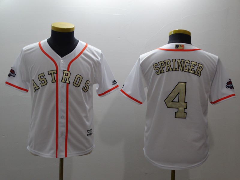 Kids MLB Houston Astros #4 Springer White Gold Number Jersey