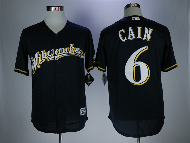MLB Milwaukee Brewers #6 Cain Blue Game Jersey