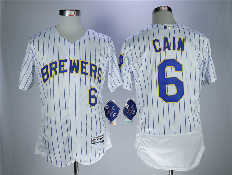MLB Milwaukee Brewers #6 Cain White Elite Jersey