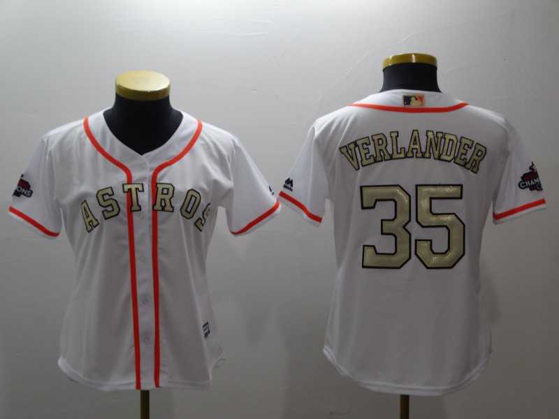 Womens MLB Houston Astros #35 Verlander White Gold Number Jersey