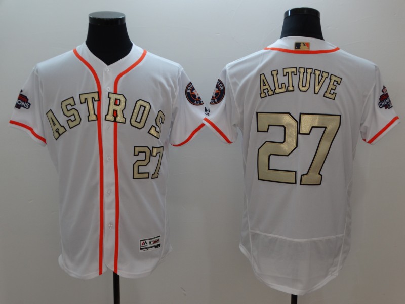 MLB Houston Astros #27 Altuve White Gold Number Elite Jersey