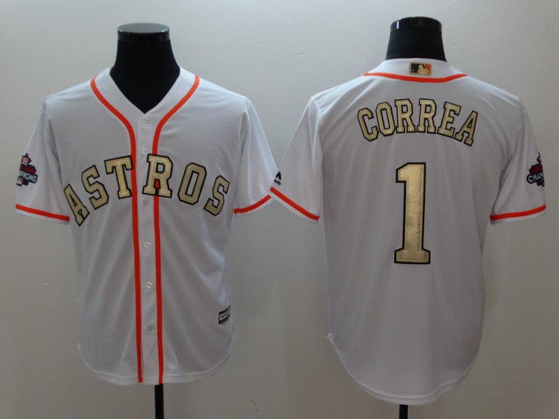 MLB Houston Astros #1 Correa White Gold Number Game Jersey