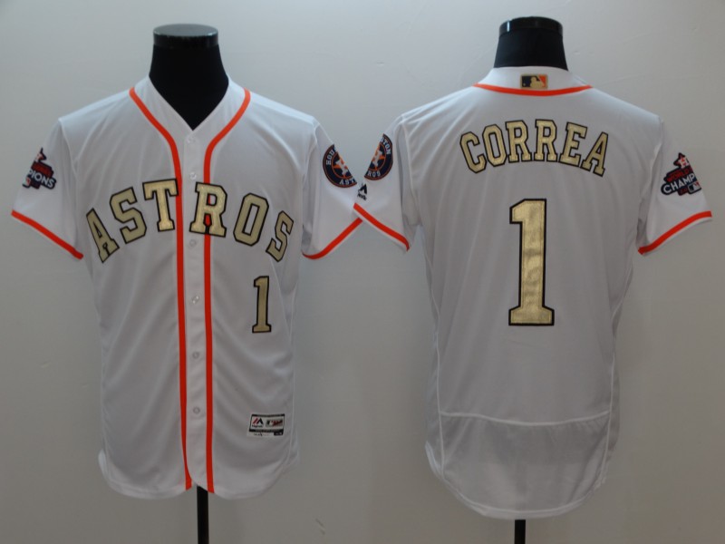 MLB Houston Astros #1 Correa White Gold Number Elite Jersey