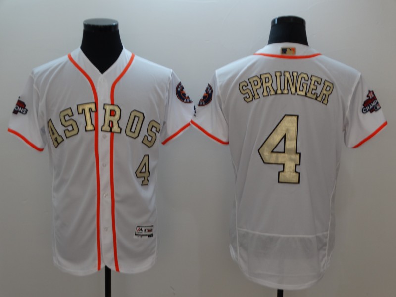MLB Houston Astros #4 Springer White Gold Number Elite Jersey