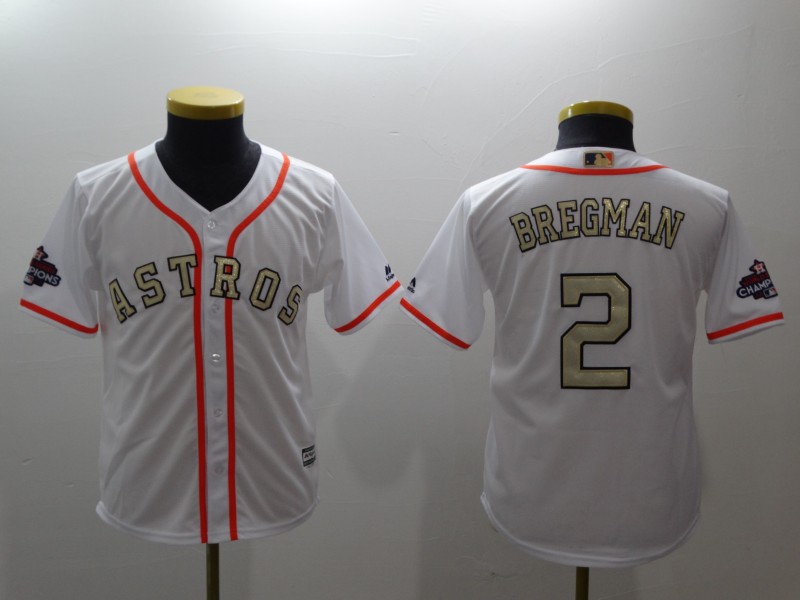 Kids MLB Houston Astros #2 Bregman White Gold Number Jersey