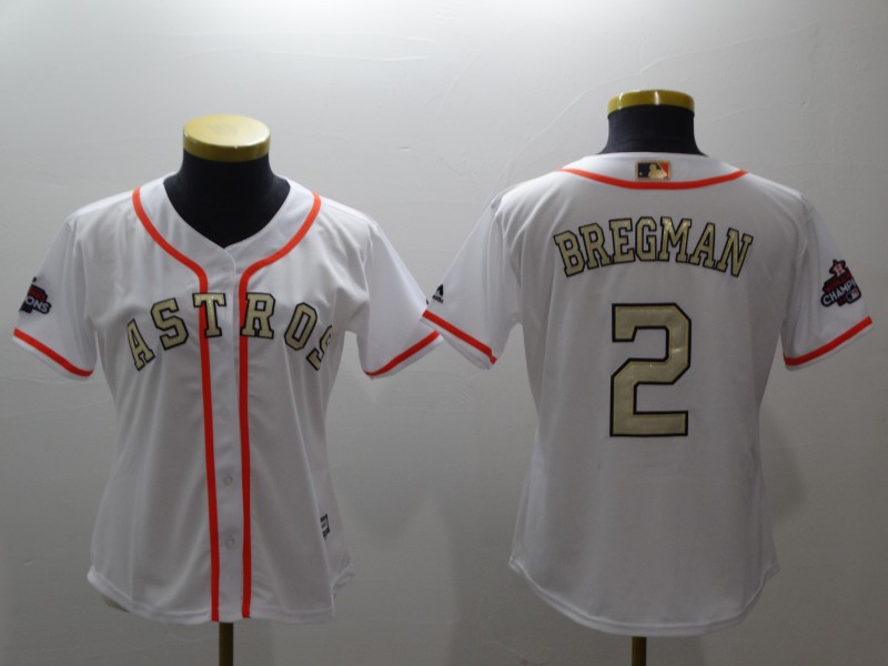 Womens MLB Houston Astros #2 Bregman White Gold Number Jersey