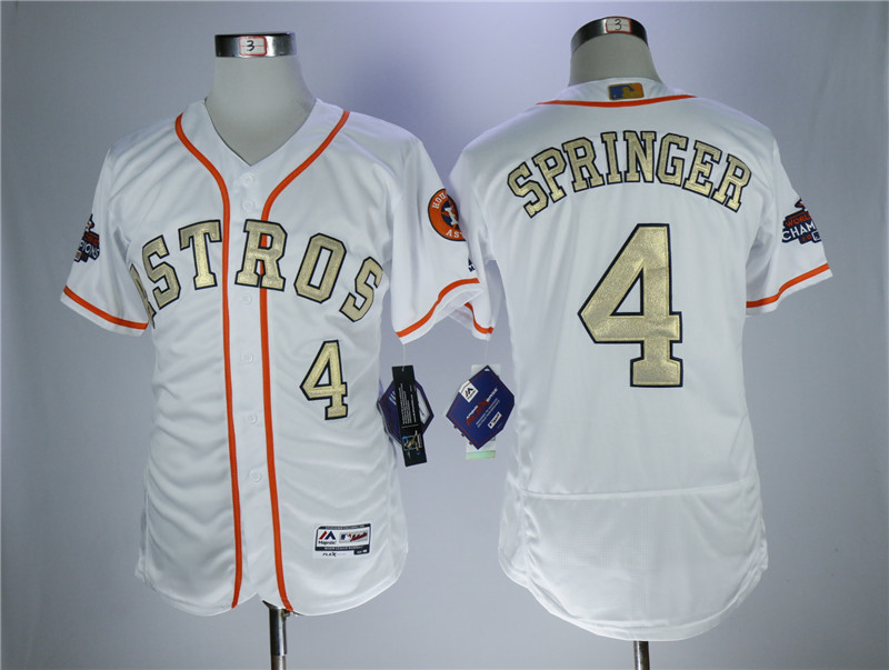 MLB Houston Astros #4 Springer White Gold Number Elite Jersey 