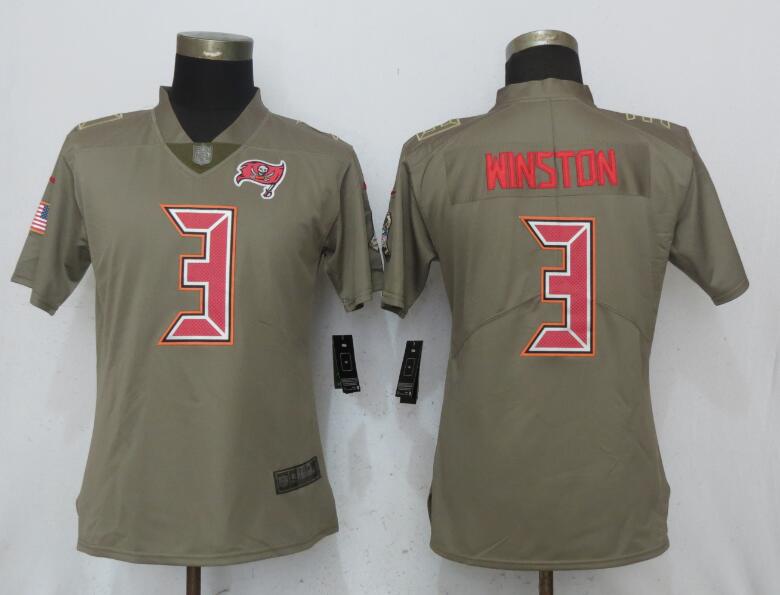 Women New Nike Tampa Bay Buccaneers #3 Winston Olive Salute To Service Jersey