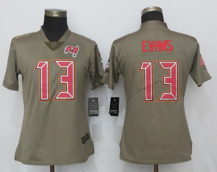 Women New Nike Tampa Bay Buccaneers #13 Evans Olive Salute To Service Jersey