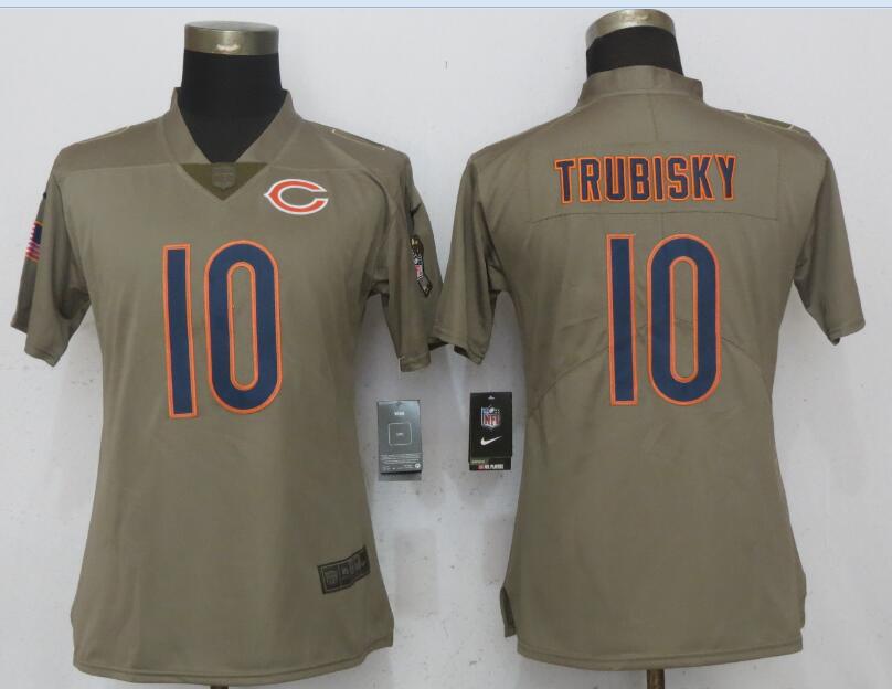 Women Nike Chicago Bears 10 Trubisky Olive Salute To Service Jersey