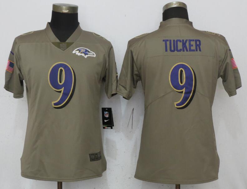 Women New Nike Baltimore Ravens #9 Tucker Olive Salute To Service Jersey