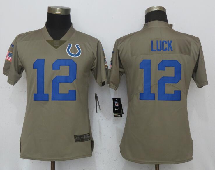 Women New Nike Indianapolis Colts #12 Luck Olive Salute To Service Jersey