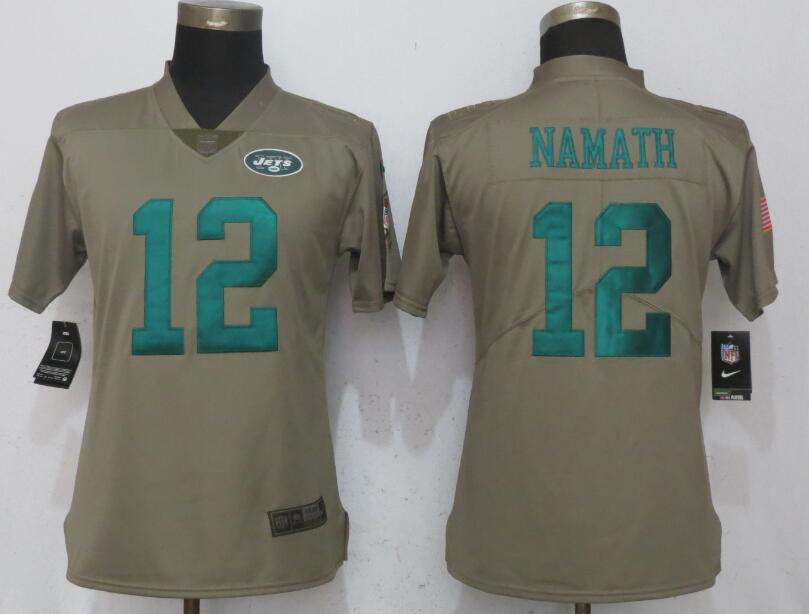 Womens New York Jets #12 Namath Olive Salute To Service Jersey