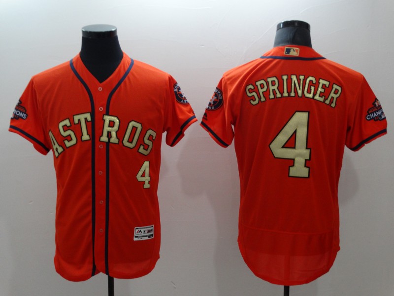 MLB Houston Astros #4 Springer Orange Gold Number Elite Jersey