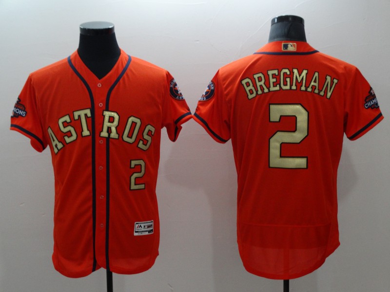 MLB Houston Astros #2 Bregman Orange Gold Number Elite Jersey
