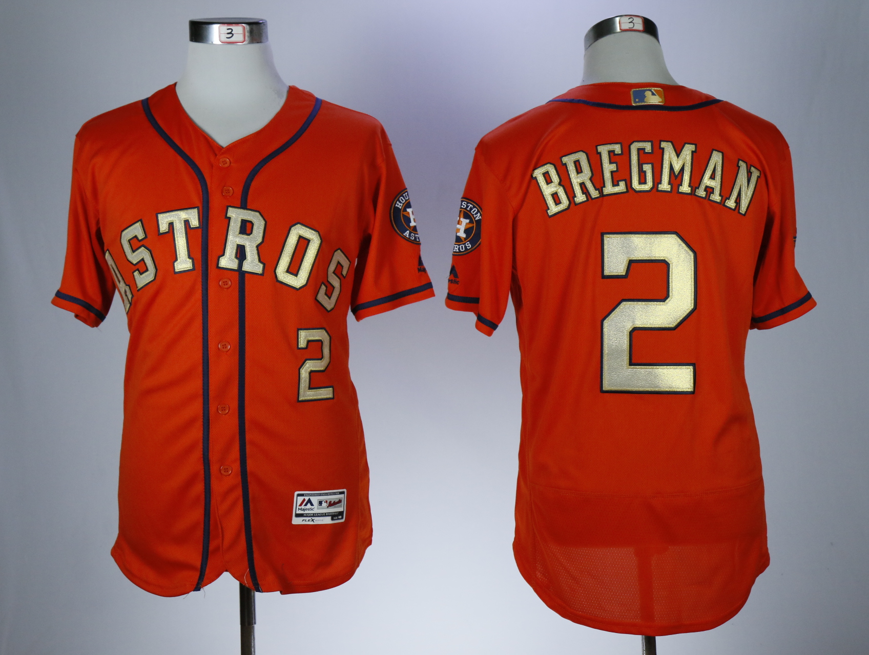 MLB Houston Astros #2 Bregman Orange Gold Number Game Jersey