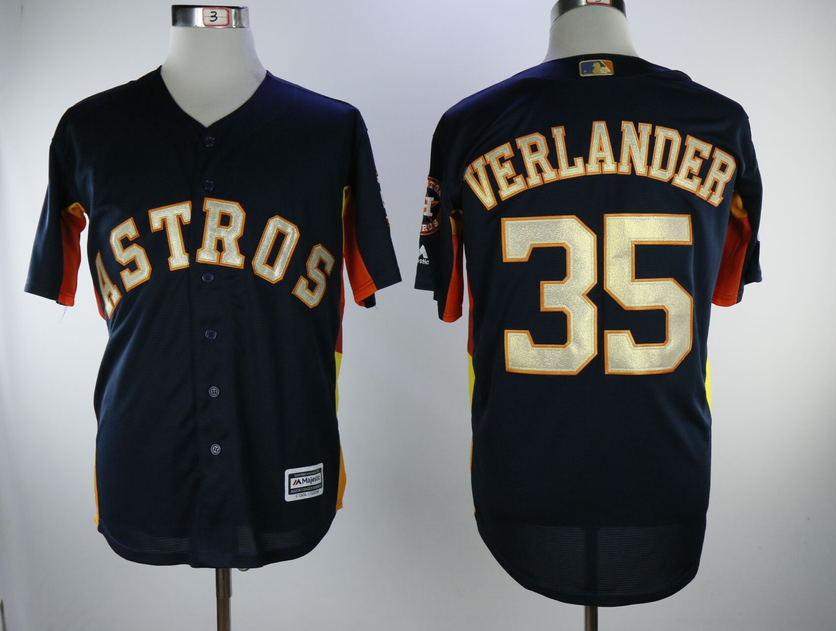 MLB Houston Astros #35 Verlander Gold Number Blue Game Champion Jersey