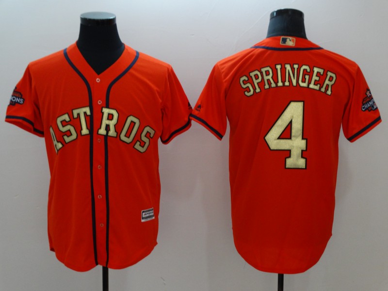 MLB Houston Astros #4 Springer Orange Gold Number Game Jersey