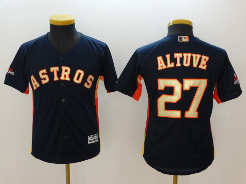 Kids MLB Houston Astros #27 Altuve Blue Jersey