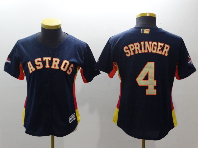 Womens MLB Houston Astros #4 Springer Blue Jersey
