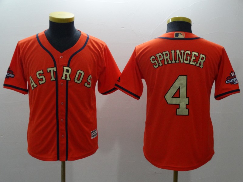 Kids MLB Houston Astros #4 Springer Orange Jersey