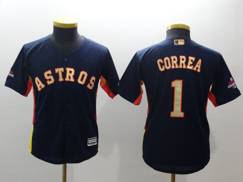 Kids MLB Houston Astros #1 Correa Blue Jersey