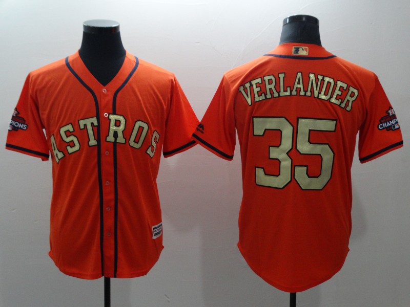 MLB Houston Astros #35 Verlander Gold Number Orange Game Champion Jersey
