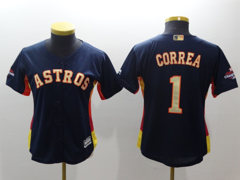 Womens MLB Houston Astros #1 Correa Blue Jersey