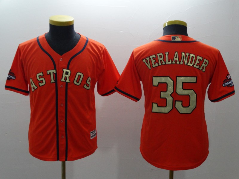 Kids MLB Houston Astros #35 Verlander Orange Jersey