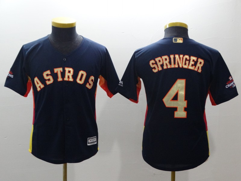 Kids MLB Houston Astros #4 Springer Blue Jersey
