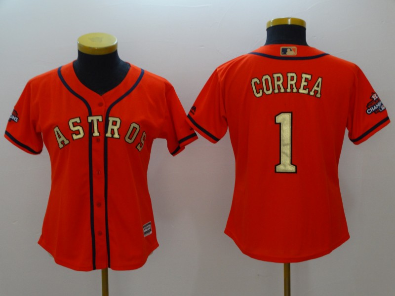 Womens MLB Houston Astros #1 Correa Orange Jersey