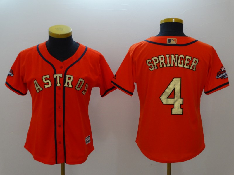 Womens MLB Houston Astros #4 Springer Orange Jersey
