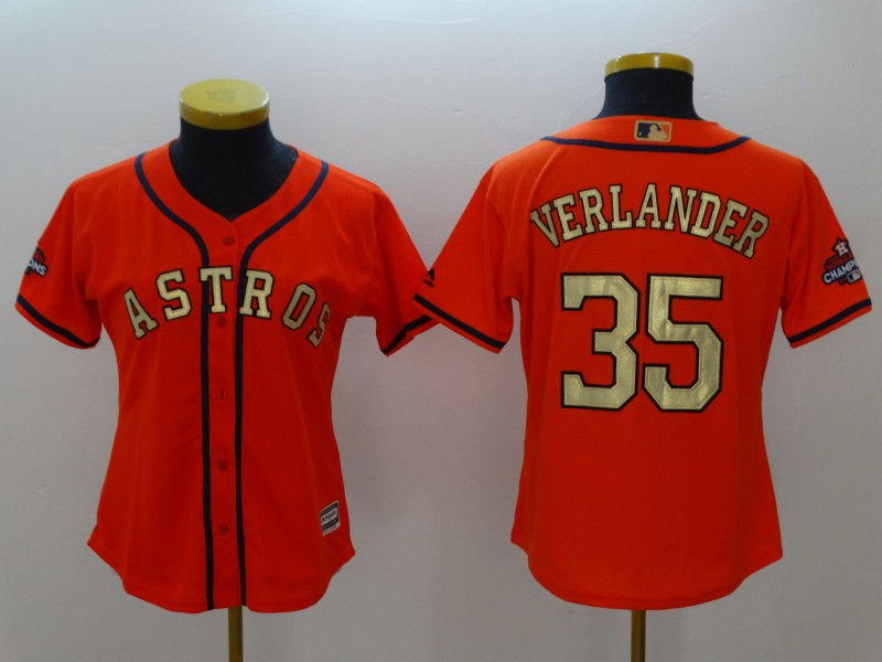 Womens MLB Houston Astros #35 Verlander Orange Jersey