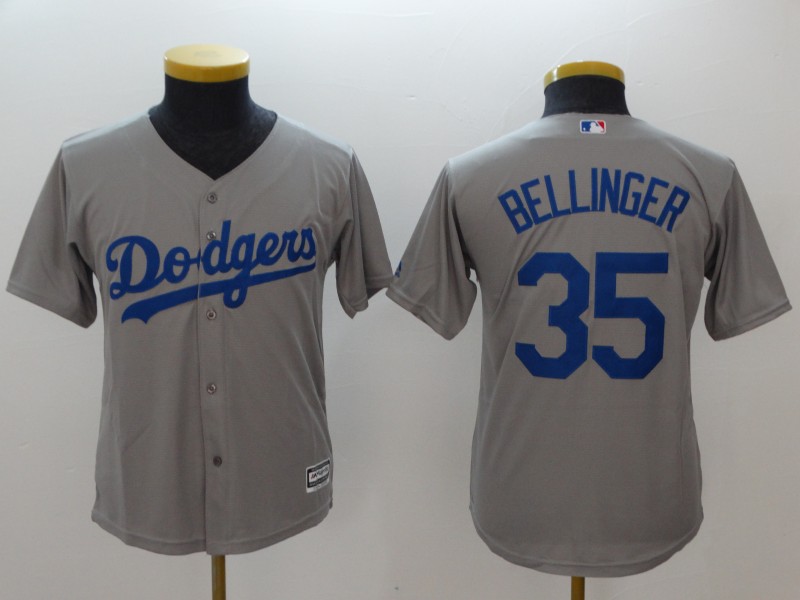 Kids MLB Los Angeles Dodgers #35 Bellinger Grey Jersey