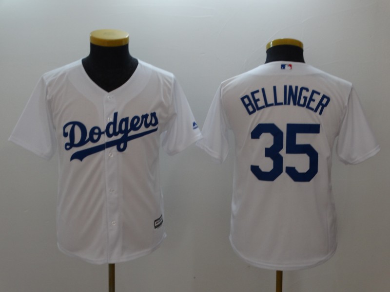 Kids MLB Los Angeles Dodgers #35 Bellinger White Jersey