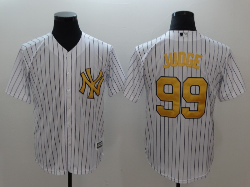 MLB New York Yankees #99 Judge White Gold Number Game Jersey