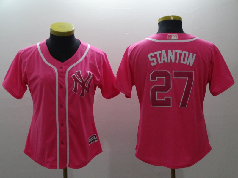 Womens MLB Los Angeles Dodgers #27 Stanton Pink Jersey
