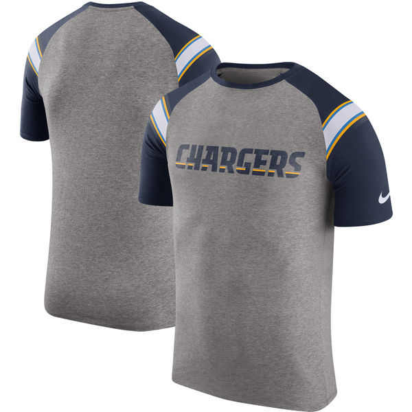 San Diego Chargers Nike Enzyme Shoulder Stripe Raglan T-Shirt - Heathered Gray
