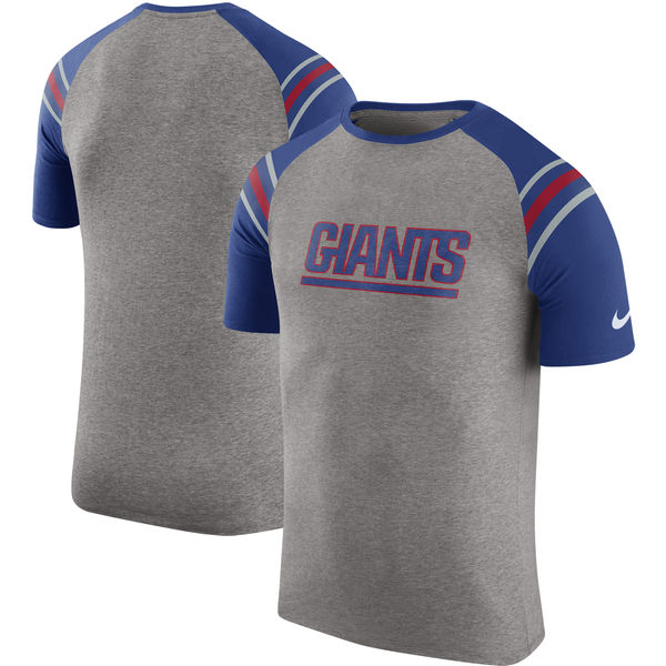 New York Giants Nike Enzyme Shoulder Stripe Raglan T-Shirt - Heathered Gray