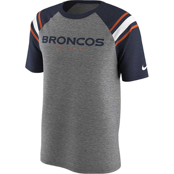 Denver Broncos Nike Enzyme Shoulder Stripe Raglan T-Shirt - Heathered Gray