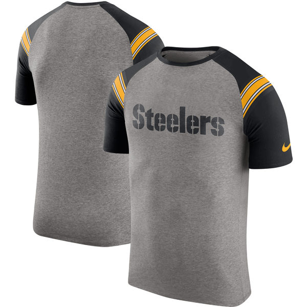 Pittsburgh Steelers Nike Enzyme Shoulder Stripe Raglan T-Shirt - Heathered Gray