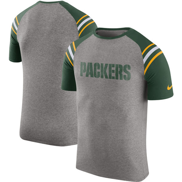 Green Bay Packers Nike Enzyme Shoulder Stripe Raglan T-Shirt - Heathered Gray