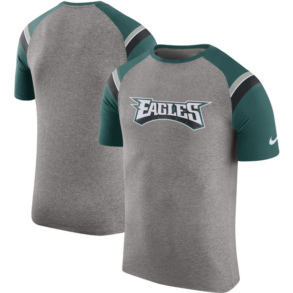 Philadelphia Eagles Nike Enzyme Shoulder Stripe Raglan T-Shirt - Heathered Gray
