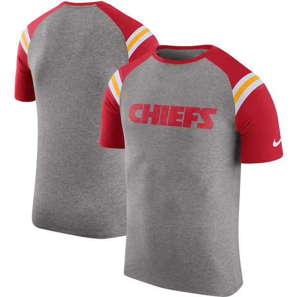 Kansas City Chiefs Nike Enzyme Shoulder Stripe Raglan T-Shirt - Heathered Gray