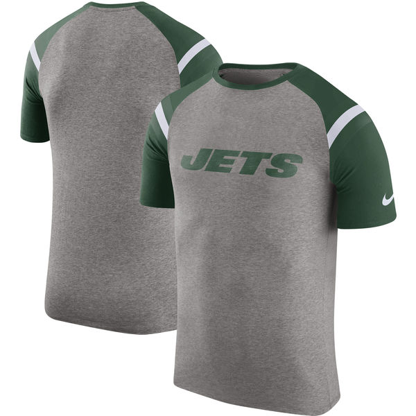 New York Jets Nike Enzyme Shoulder Stripe Raglan T-Shirt - Heathered Gray