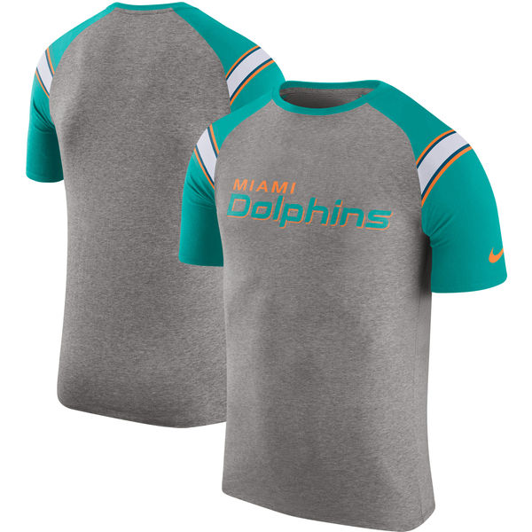 Miami Dolphins Nike Enzyme Shoulder Stripe Raglan T-Shirt - Heathered Gray