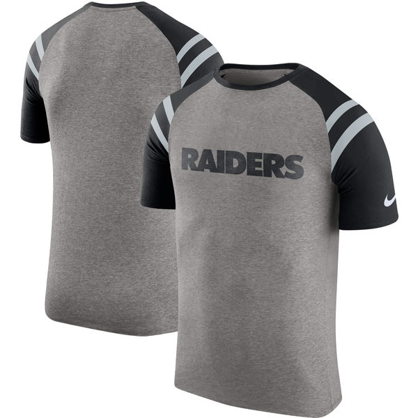 Oakland Raiders Nike Enzyme Shoulder Stripe Raglan T-Shirt - Heathered Gray