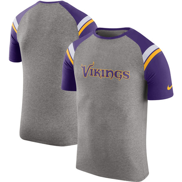 Minnesota Vikings Nike Enzyme Shoulder Stripe Raglan T-Shirt - Heathered Gray