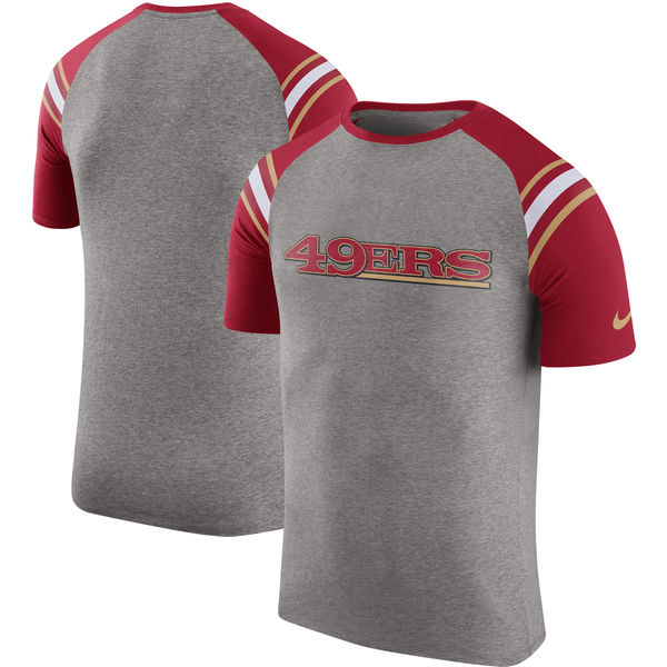 San Francisco 49ers Nike Enzyme Shoulder Stripe Raglan T-Shirt - Heathered Gray