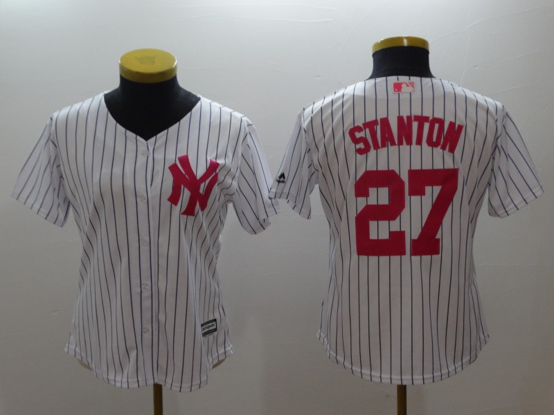 Womens MLB New York Yankees #27 Stanton White Pink Jersey